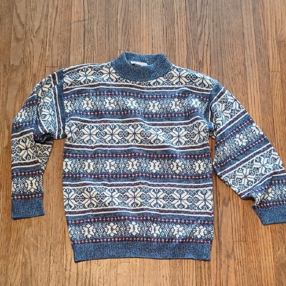 EUC Vintage American Pride Blue White Red Patterned Sweater Size Medium